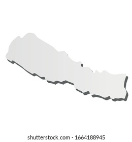 Nepal - silueta gris 3d, mapa de la zona del país con sombra caída. Simple ilustración vectorial plana.