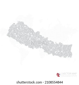 Mapa gris de Nepal aislado en fondo blanco con línea de malla abstracta y escalas puntuales. Ilustración vectorial eps 10