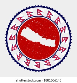 Nepal grunge stamp. Round logo with map and flag of Nepal. Country stamp. Vector illustration.