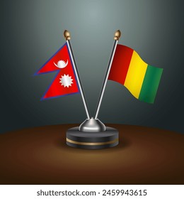 Nepal and Guinea table flags relation with gradient backgrund. Vector Illustration