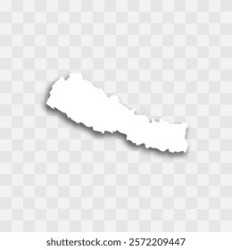 Nepal high detailed vector representation of country silhouette. White color on transparent background with dropped shadow. For educational, decorative, or informational use.