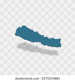 Nepal high detailed vector representation of country silhouette. 3D map on transparent background with dropped shadow. For educational, decorative, or informational use.