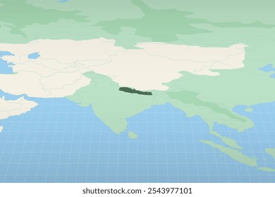 Nepal highlighted on a detailed map, geographic location of Nepal. Vector Map.