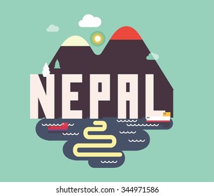 Nepal in Himalaya is a beautiful country to visit. vintage vector illustration.