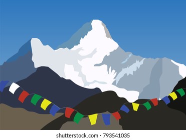 Nepal Himalayas mount Ama-Dablam vector illustration