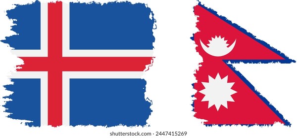 Nepal and Iceland grunge flags connection, vector