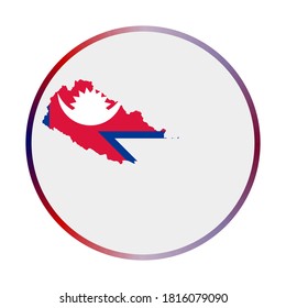 Nepal icon. Shape of the country with Nepal flag. Round sign with flag colors gradient ring. Awesome vector illustration.