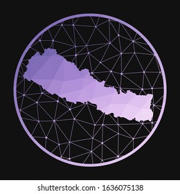 Nepal icon. Vector polygonal map of the country. Nepal icon in geometric style. The country map with purple low poly gradient on dark background.