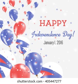 Nepal Independence Day Greeting Card. Flying Balloons in Nepalese National Colors. Happy Independence Day Nepal Vector Illustration.