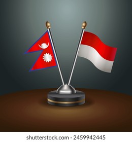 Nepal and Indonesia table flags relation with gradient backgrund. Vector Illustration