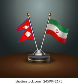 Nepal and Iran table flags relation with gradient backgrund. Vector Illustration