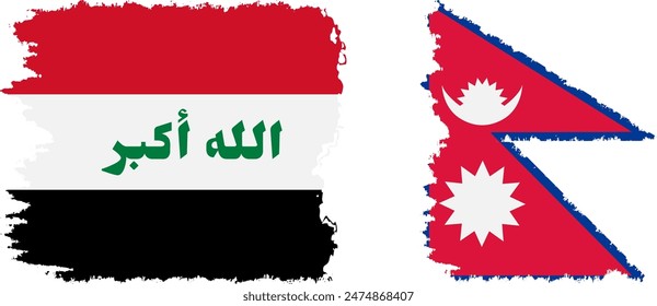 Nepal and Iraq grunge flags connection, vector