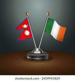 Nepal and Ireland table flags relation with gradient backgrund. Vector Illustration