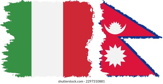 Nepal and Italy grunge flags connection, vector