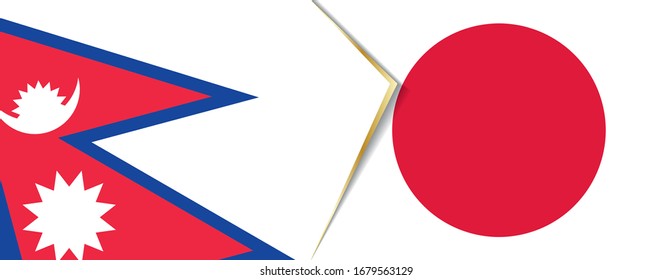 Nepal and Japan flags, two vector flags symbol of relationship or confrontation.