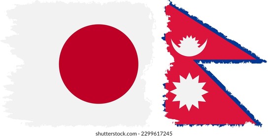 Nepal and Japan grunge flags connection, vector
