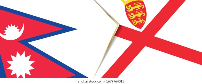 Nepal and Jersey flags, two vector flags symbol of relationship or confrontation.