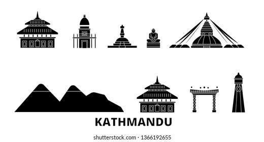 Nepal, Kathmandu flat travel skyline set. Nepal, Kathmandu black city vector illustration, symbol, travel sights, landmarks.