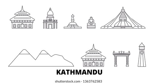 Nepal, Kathmandu line travel skyline set. Nepal, Kathmandu outline city vector illustration, symbol, travel sights, landmarks.