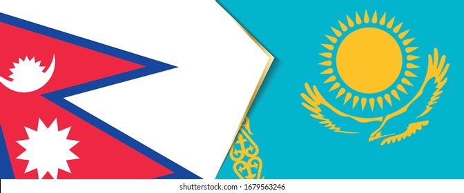 Nepal and Kazakhstan flags, two vector flags symbol of relationship or confrontation.