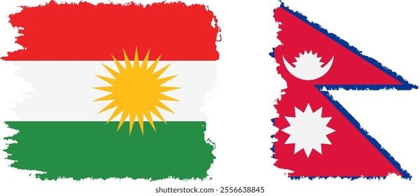 Nepal and  Kurdistan grunge flags connection, vector