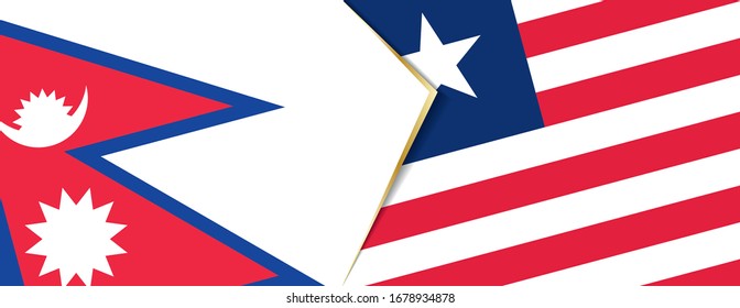 Nepal and Liberia flags, two vector flags symbol of relationship or confrontation.