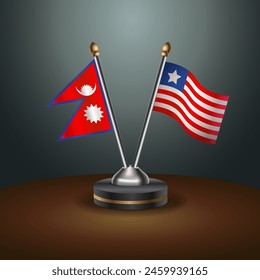 Nepal and Liberia table flags relation with gradient backgrund. Vector Illustration
