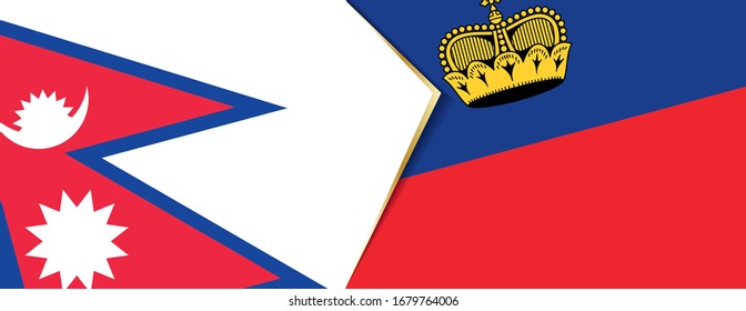 Nepal and Liechtenstein flags, two vector flags symbol of relationship or confrontation.