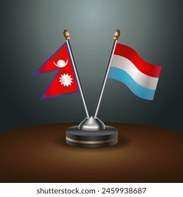 Nepal and Luxembourg table flags relation with gradient backgrund. Vector Illustration