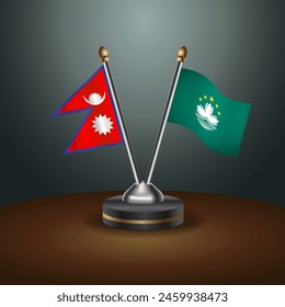 Nepal and Macao table flags relation with gradient backgrund. Vector Illustration