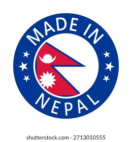 Nepal Made in Stamp in circle with flag Vector template on white background