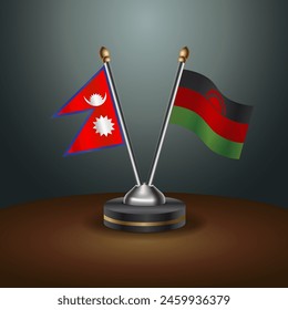 Nepal and Malawi table flags relation with gradient backgrund. Vector Illustration