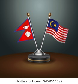 Nepal and Malaysia table flags relation with gradient backgrund. Vector Illustration