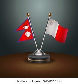 Nepal and Malta table flags relation with gradient backgrund. Vector Illustration