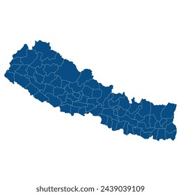 Nepal map. Map of Nepal in administrative Districts in blue color