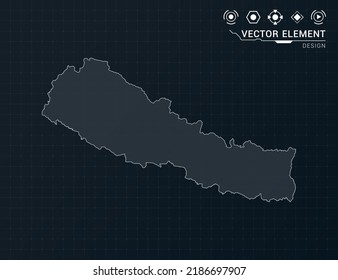Nepal map of black digital frame HUD, GUI, UI interface technology radar vector.