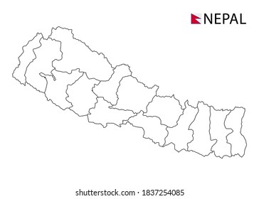 Nepal map, black and white detailed outline regions of the country. Vector illustration