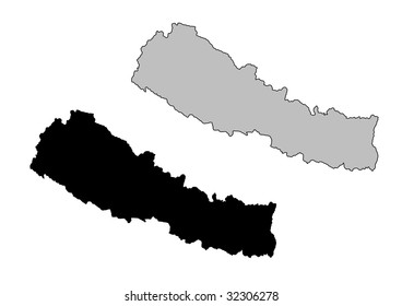 Nepal map. Black and white. Mercator projection.