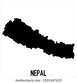 Nepal Map - black World Map International vector template with High detailed isolated on white background - Vector