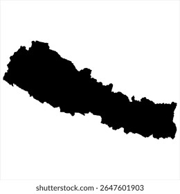 Nepal Map - black World Map International vector template with High detailed isolated on white background - Vector