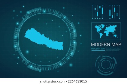 Nepal map of blue digital frame Futuristic Sci Fi Modern User vector HUD, GUI, UI interface.