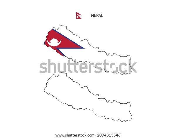 Nepal map\
city vector divided by outline simplicity style. Have 2 versions,\
black thin line version and color of country flag version. Both map\
were on the white\
background.