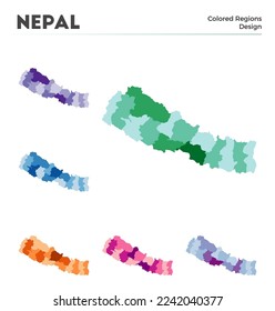 Nepal map collection. Borders of Nepal for your infographic. Colored country regions. Vector illustration.