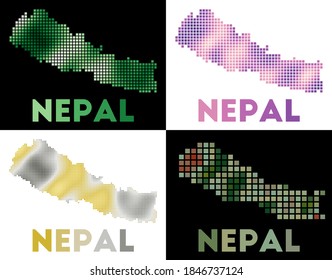 Nepal map. Collection of map of Nepal in dotted style. Borders of the country filled with rectangles for your design. Vector illustration.