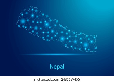 Nepal map - concept of communication technology, graphic of low poly.