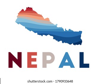 Nepal map. Map of the country with beautiful geometric waves in red and blue colors. Vivid Nepal shape. Vector illustration.
