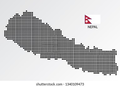 Nepal map design square with flag Nepal.
