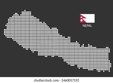 Nepal map design white square, black background with flag Nepal.