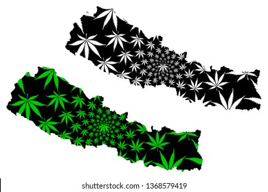 Nepal - map is designed cannabis leaf green and black, Federal Democratic Republic of Nepal map made of marijuana (marihuana,THC) foliage,