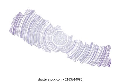 Nepal map filled with concentric circles. Sketch style circles in shape of the country. Vector Illustration.